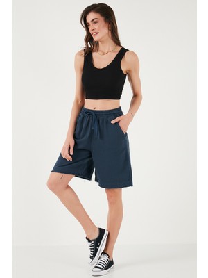 Lela Pamuklu Standart Fit Normal Bel Bağlamalı Cepli Şort Bayan Şort 668YP5326