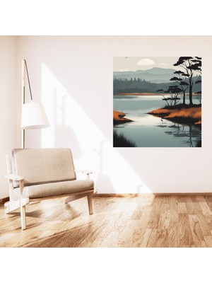 Minimalist Doğa ve Manzara Nehir ve Dağ Çerçevesiz Pvc Tablo