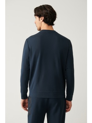 Avva Erkek Lacivert Bisiklet Yaka İnterlok Baskılı Regular Fit Sweatshirt A41Y1203