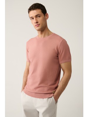 AVVA Erkek Somon Bisiklet Yaka Dokulu Triko T-shirt E005027