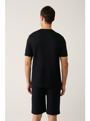 AVVA Erkek Siyah Soft Touch Bisiklet Yaka Baskılı Regular Fit T-Shirt A41Y1327