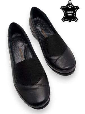 Hakiki Deri Tam Ortopedik Iç Tabanlı Siyah Anne Ayakkabısı