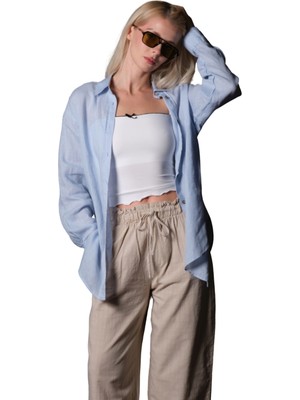 Domoda  Keten, Nefes Alan Terletmeyen Oval Rahat Kesim Uzun Kol Yazlık Kadın Gömlek @braga