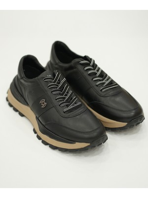 Marcomen Siyah Bağcıklı Erkek  Deri Sneaker