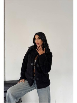 ribana Kadın Etnik Düğmeli Astarlı Peluş Mont Kaban