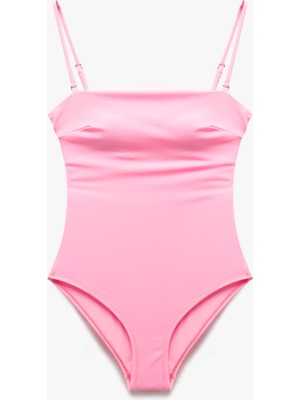 Koton Astarlı Çıkarılabilir Askı Detaylı Parlak Straplez Mayo