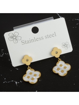 Ebijuteri Gold Renk Çiçek Detay Sedefli Çelik Küpe