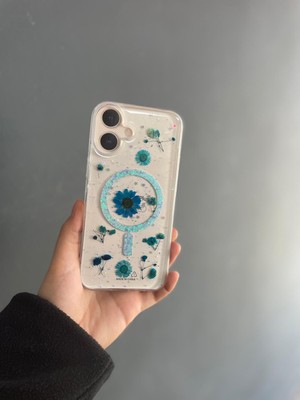 Apple Iphone 16 Plus Uyumlu Magsafe Destekli Simli Çiçek Tasarımlı Telefon  Kılıfı