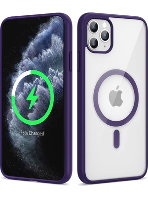 Atlas iPhone 11 Pro Max Kılıf Magsafe Wireless Şarj Özellikli Silikon Ege Kapak-Derin Mor