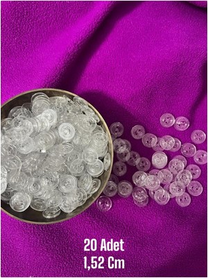 Sıfır312 20 Adet Şeffaf Düğme - Yorgan Nevresim Düğmesi - Hobi Malzemesi 1,52 cm Şeffaf Düğme