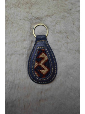 Kilim Co. El Dokuma Kilim ve Gerçek Deri Detaylı Lacivert Renk Anahtarlık & Çanta Süsü A20