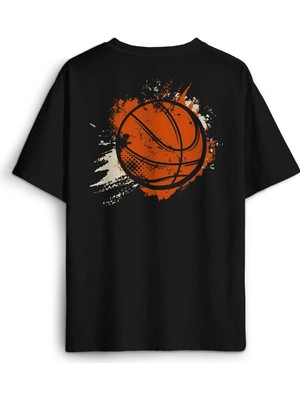 Basketball Vintage Grunge Retro Basket Topu Sırt Ön Baskılı Oversize Tişört Unisex T-Shirt