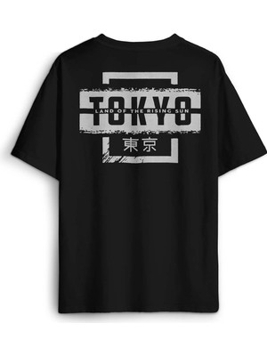 Japonca Tokyo Şehri Japonya Japan City Yazı Sırt Ön Baskılı Oversize Tişört Unisex T-Shirt