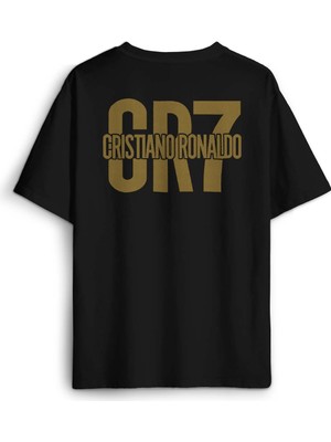 Siyah Tişört Best Footballer Cristiano Ronaldo Football Goat Sırt Ön Baskılı Oversize Tişört Unisex T-Shirt