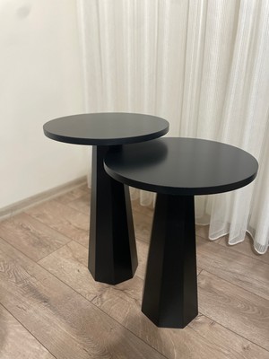 Cg Home Mantar Sehpa Bohem Sehpa Lake Boyalı Siyah 3'lü Set 57-47-42