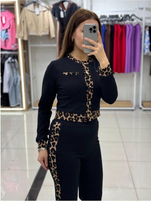 Leopar Şeritli Alt Üst Takım
