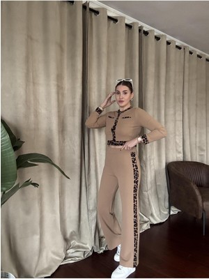 Kaside Leopar Şeritli Alt Üst Takım