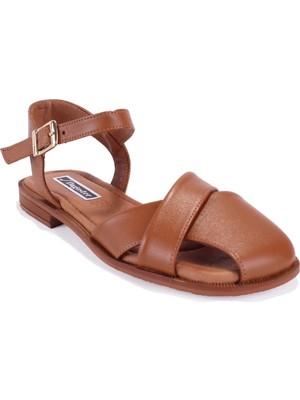 Dagoster DZA07-60216243 Taba Günlük Ortopedik Deri Spor Kadın Sandalet