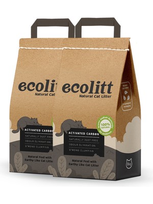 Ecolitt Ultra Koku Hapseden Kraft Paketli Topaklanan Kahverengi Bentonit Aktif Karbonlu Kedi Kumu 2x8 kg