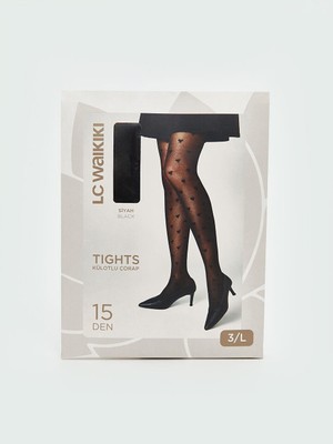 15 Denye Kalp Desenli Kadın Külotlu Çorap