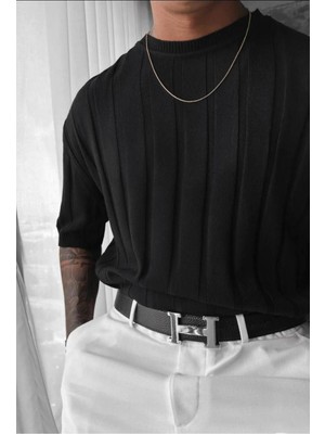 T-Shirt Nefes Alabilen Terletmez Bisiklet Yaka Kalın Fitilli Tshirt Oversize  Bol Kesim Tişört