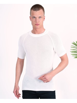 Slim Fit Pamuklu Örme Triko Tişört Dar Kesim Bisiklet Yaka T-Shirt