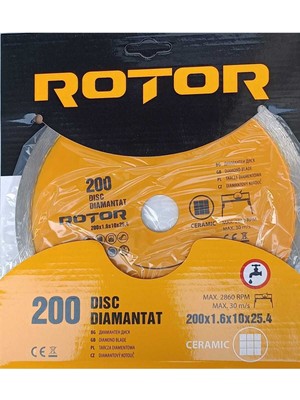 Rotor Seramik Kesme Elmas Kesici Disk 200x1.6x25.4 (DÜZ) - Seramik, Taş ve Mermer kesmek için