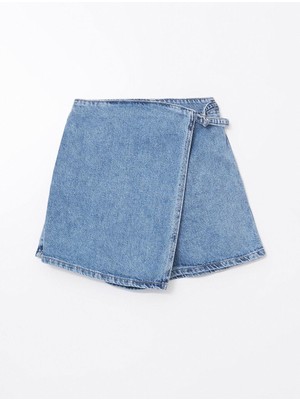 Beli Lastikli Kız Çocuk Jean Şort Etek