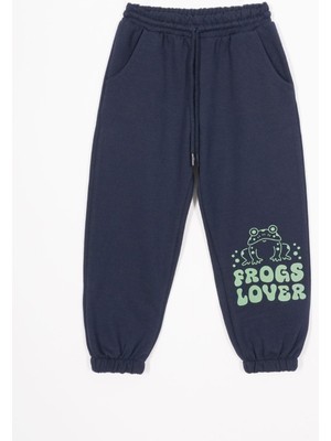 Zepkids Kurbağa Baskılı Lastikli Paça Lacivert Renk Erkek Çocuk Eşofman Tek Alt