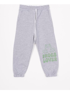 Zepkids Kurbağa Baskılı Lastikli Paça Gri Renk Erkek Çocuk Eşofman Tek Alt
