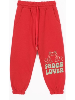 Zepkids Kurbağa Baskılı Lastikli Paça Kırmızı Renk Erkek Çocuk Eşofman Tek Alt