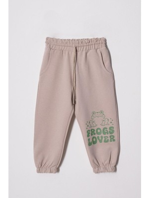 Zepkids Kurbağa Baskılı Lastikli Paça Taş Renk Erkek Çocuk Eşofman Tek Alt