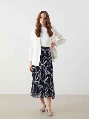 Beli Lastikli Desenli Şifon Kadın Pileli Etek