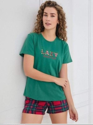Mihra Compact Penye Kısa Kollu Kadın Yeşil Şortlu Pijama Takımı