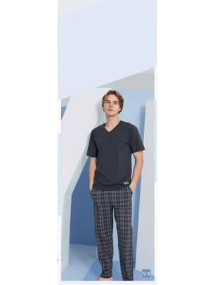 Kly V. Yaka Ekoseli Pijama Takımı