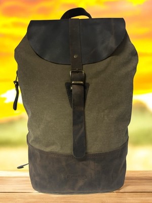 Old Cotton Cargo Old Cotton Vintage Kanvas Deri Su Geçirmez Design Unisex Günlük Gezi Okul Seyahat Kamp Sırt Çantası 24X40CM