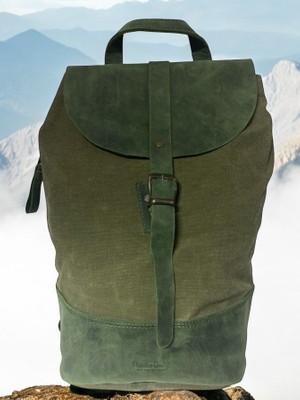 Old Cotton Cargo Old Cotton Vintage Kanvas Deri Su Geçirmez Design Unisex Günlük Gezi Okul Seyahat Kamp Sırt Çantası 24X40CM