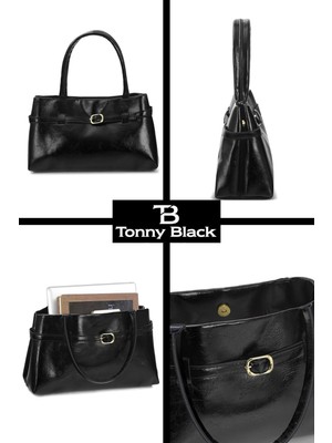 Tonny Black Yeni Sezon Büzgülü ve Kemer Detaylı Çıtçıtlı Lüks Yumuşak Deri El Kol ve Omuz Çantası