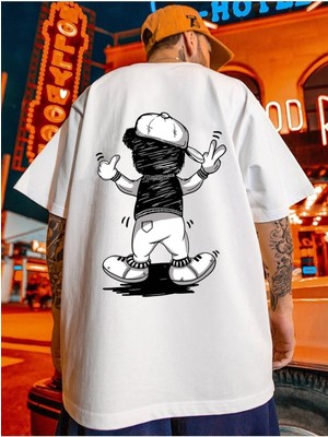 Woodroffe Funny Bear Baskılı Oversize Erkek T-Shirt Salaş Boyfirend