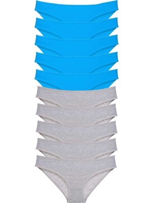 Nnstartshopping  10 Adet Süper Eko Set Likralı Kadın Slip Gri Mavi