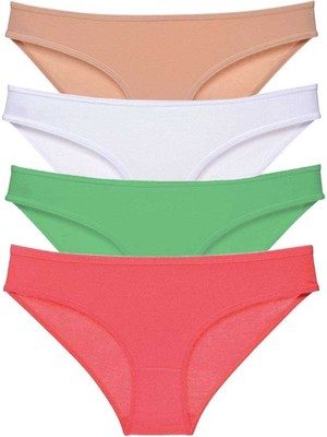 Nnstartshopping  4 Adet Süper Eko Set Likralı Kadın Slip Külot Ten Pudra Yeşil Fuşya
