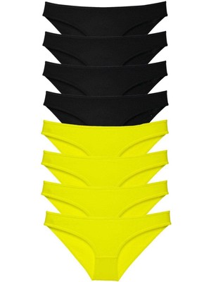Nnstartshopping  8 Adet Süper Eko Set Likralı Kadın Slip Külot Sarı Siyah