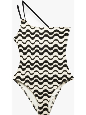 Koton Astarlı Zebra Desenli Dokulu Tek Omuz Mayo