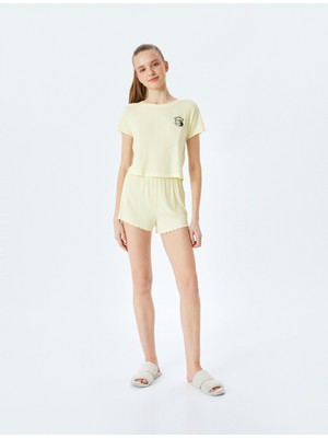 Koton Nakış Detaylı Kısa Kollu Modal Kumaş Şortlu Pijama Takımı