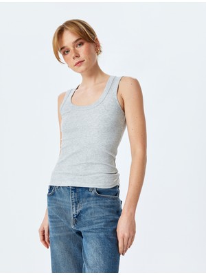 Koton Slim Fit Kolsuz U Yaka Kadın Fitilli Atlet