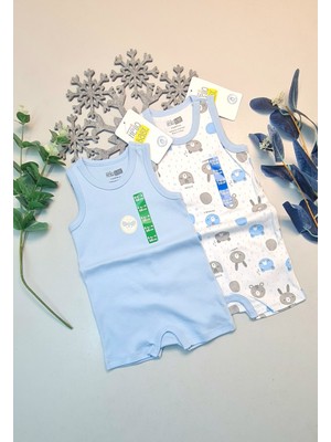 Nnstartshopping  Erkek Bebek Mavi  Hello Baby Yazlık Kolsuz Çıtçtıtlı Body Tulum 2 Adet