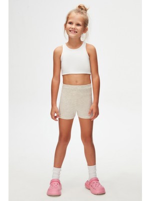 Koyu Bej Melanj Basic Kız Çocuk Dans Şort