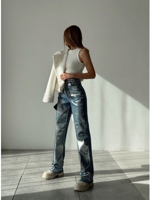 Varaklı Palazzo Kot Pantolon Jeans