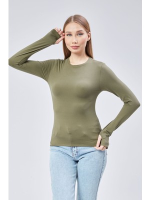 Basic Bisiklet Yaka Uzun Kollu Slim Fit Kadın Body T-Shirt