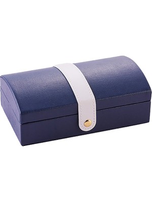 Noble1 Kemerli Taşınabilir Pu Taze ve Basit Mücevher Kutusu 2 Katlı Küçük Küpe Yüzük Çok Fonksiyonlu Deri Ambalaj Koyu Mavi (Yurt Dışından)